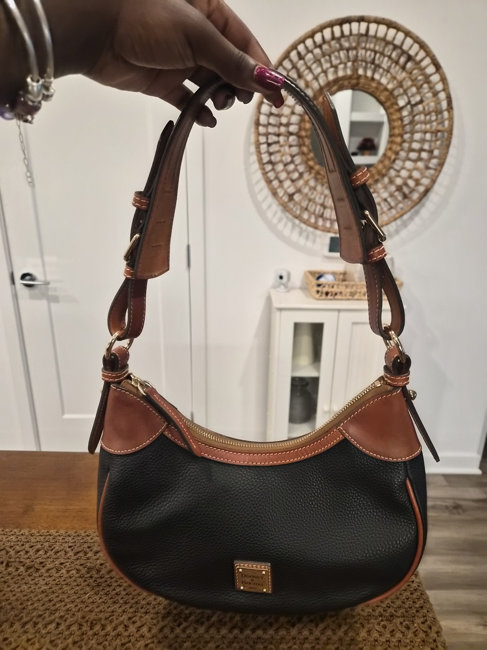 Dooney & Bourke Black and Tan Leather Shoulder Bag